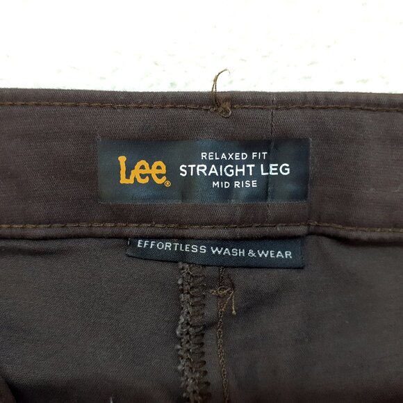 Lee Effortless Wash & Wear Pants 10 Short Relaxed Fit Straight Leg Dk Brown NWT - Picture 9 of 13